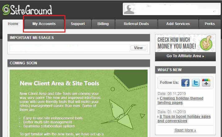 siteground wordpress, my account