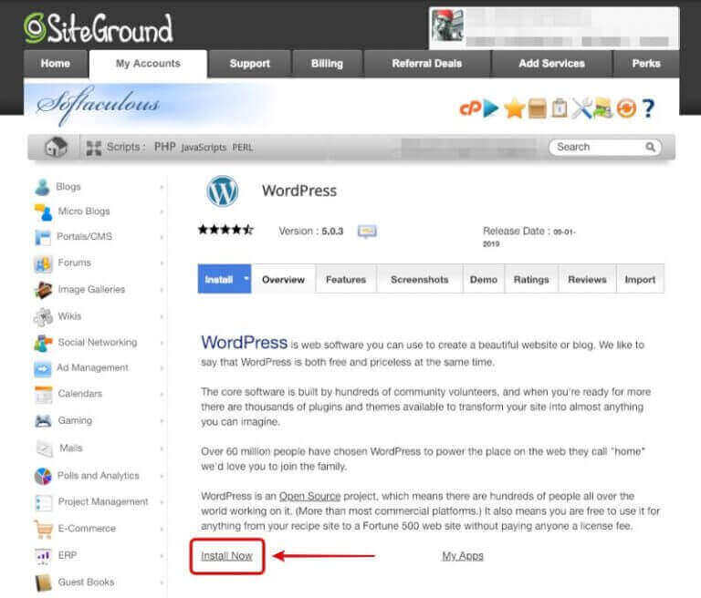 siteground wordpress, wordpress siteground, install now