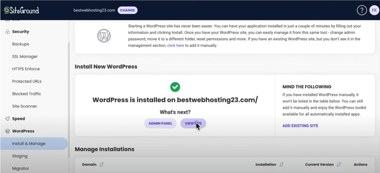 WooCommerce跨境电商独立站, 安装完成WordPress后的admin panel选项和view site选项