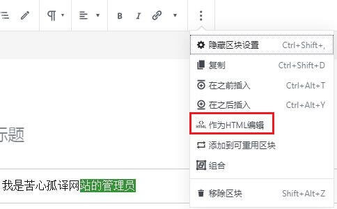 WordPress网站优化排名, 选择HTML编辑窗口