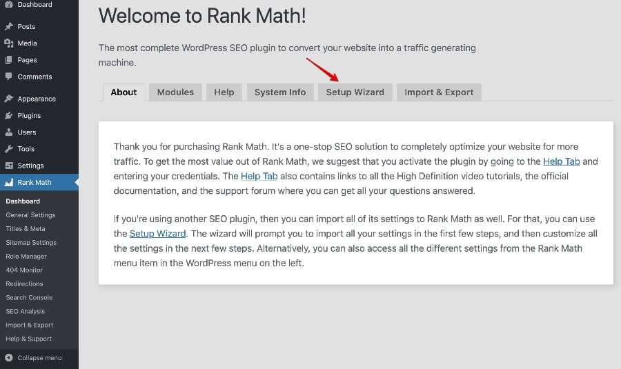 Rank Math教程,找回安装向导