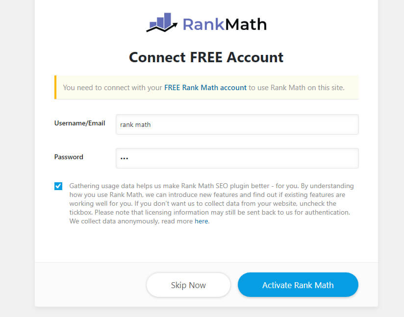 Rank Math教程,激活rank math