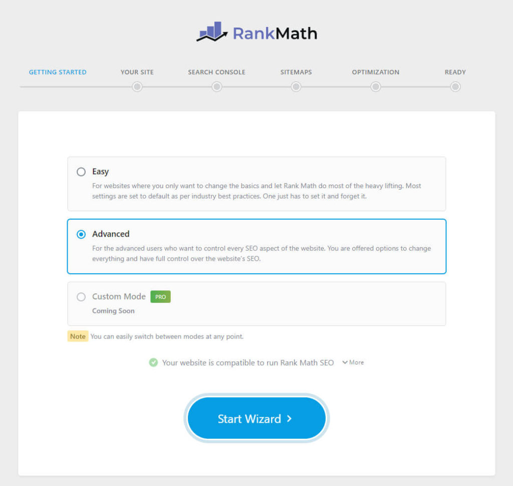 Rank Math教程, Rank Math不同模式选择