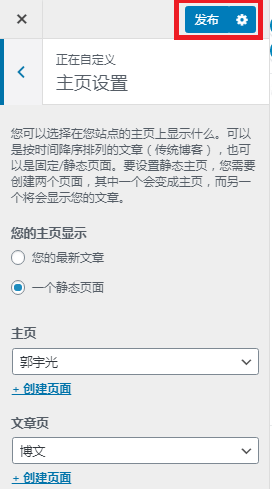 搭建WordPress博客, 点击发布按钮保存自定义设置, WordPress博客, Bluehost香港主机