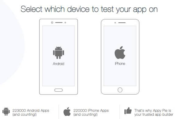 用Appy Pie自建app, Appy Pie教程, 自建app, app制作, 选择测试设备系统