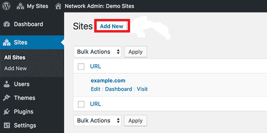WordPress多站点, WordPress多站点网络, 添加新网站