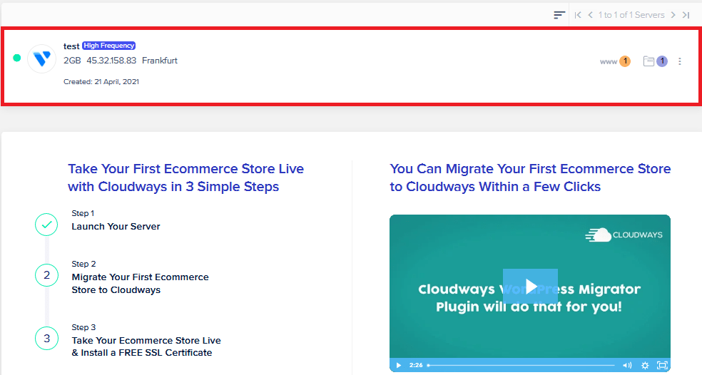 跨境电商独立站制作, Cloudways建站, server创建完成