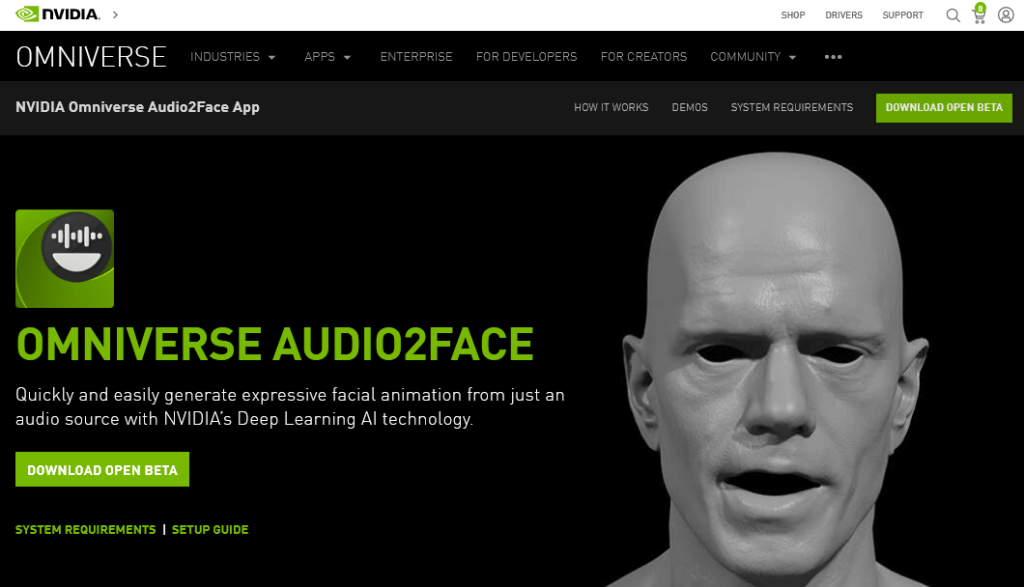 人工智能动画软件, AI动画, Audio2face