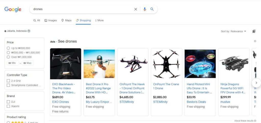 谷歌广告投放新手教程, 谷歌广告投放, google shopping drones results